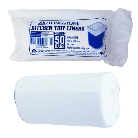 Livingstone Garbage Bag Bin Liner HDPE White 27L 51 x 66cm 20 Microns 1,000 Carton - Commercial