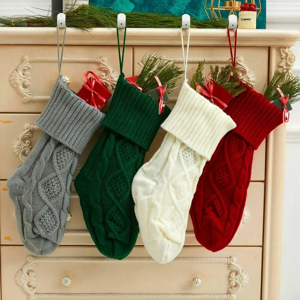 4packchristmas Stockings Cable Knitted Socks Gift Bags 46cm Christmas Candy Bag - Home & Garden