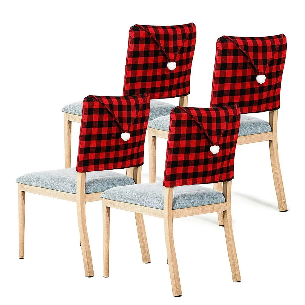 4 Pack Buffalo Plaid Christmas Chair Back Cover Christmas Gingham Chair Cover - Home & Garden