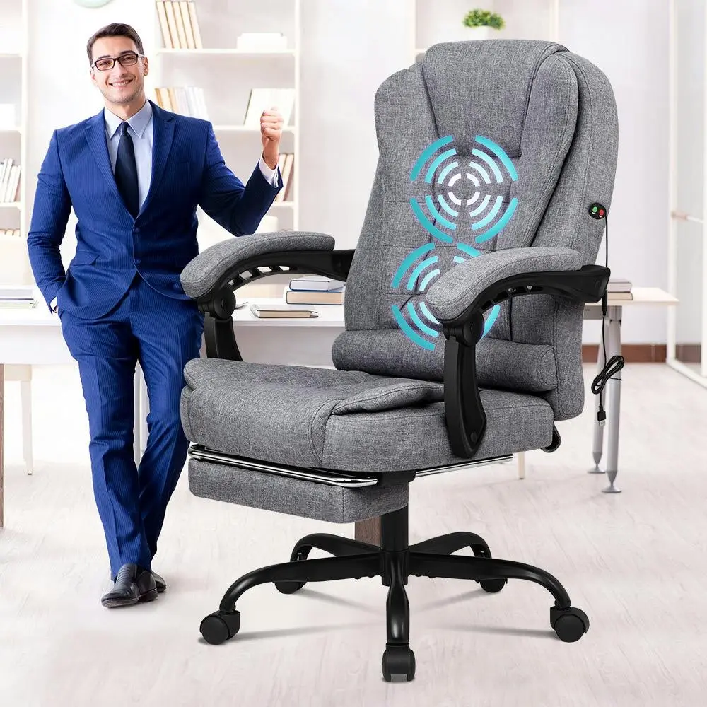 Alfordson Massage Office Chair with Footrest Fabric Grey - Furniture