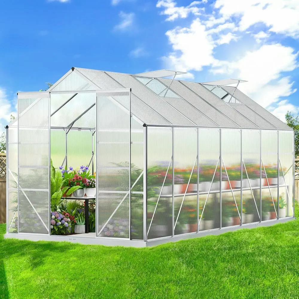 Alfordson Greenhouse 4.4x2.4x2.1M Aluminium Polycarbonate Garden Storage Shed - Home & Garden