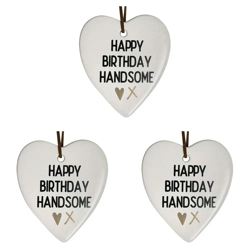 3x Ceramic Hanging 8x9cm Heart Handsome w/Hanger Ornament Home/Office Room Decor - Home & Garden