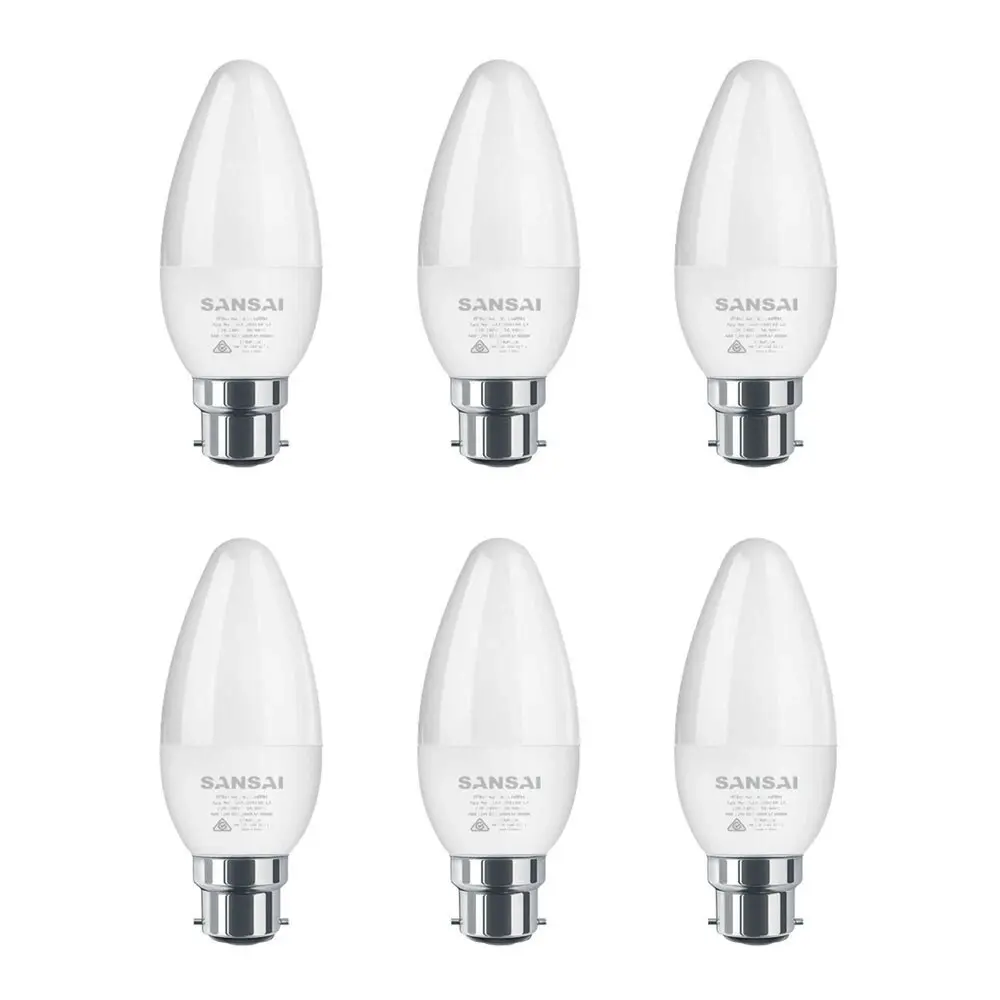 6x Sansai Home/Office LED 425lm Light Bulb C37 5W B22 Bayonet Warm White 3000K - Home & Garden