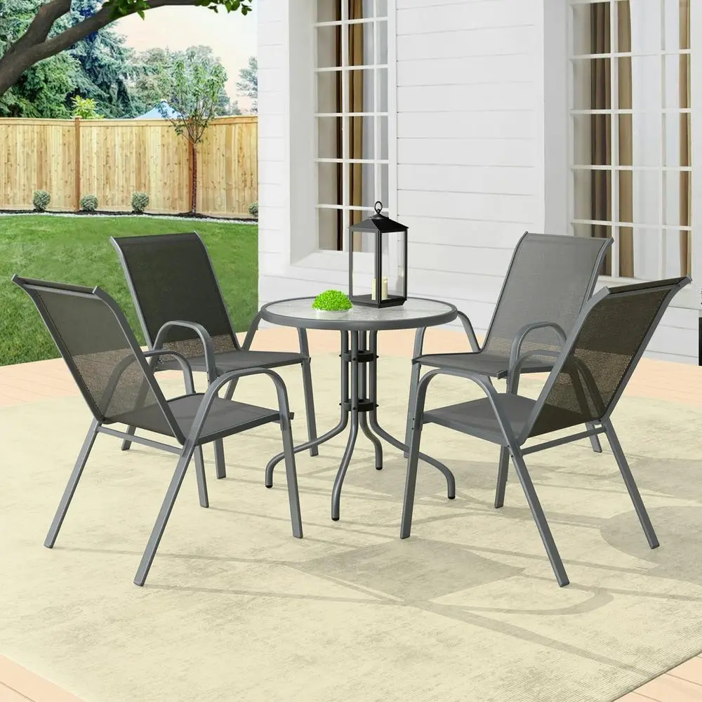 Alfordson 5PCS Outdoor Furniture Table and Chairs Set Round Grey