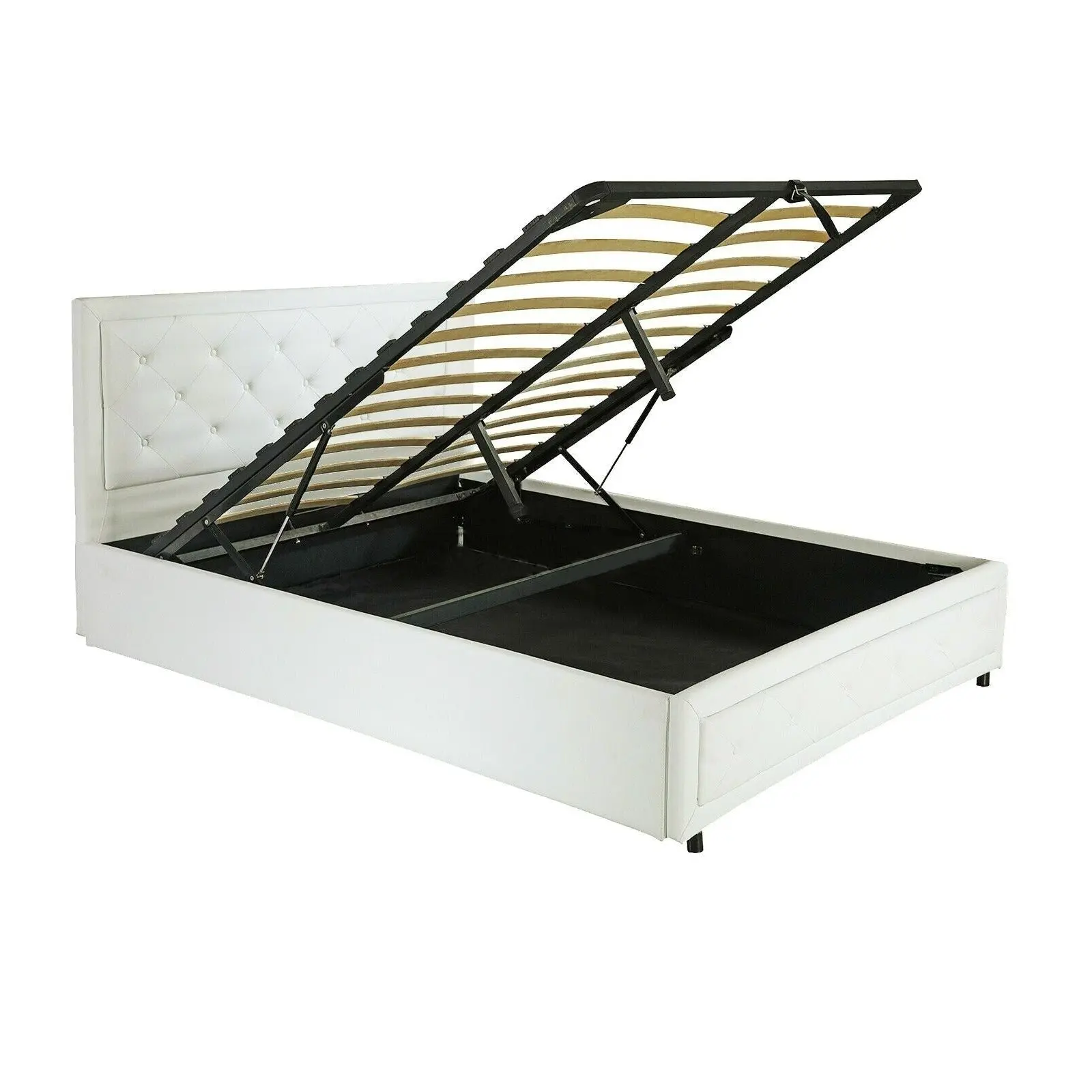 Foret Bed Frame King Gas Lift Storage Base Bedroom Furniture Pu Leather White