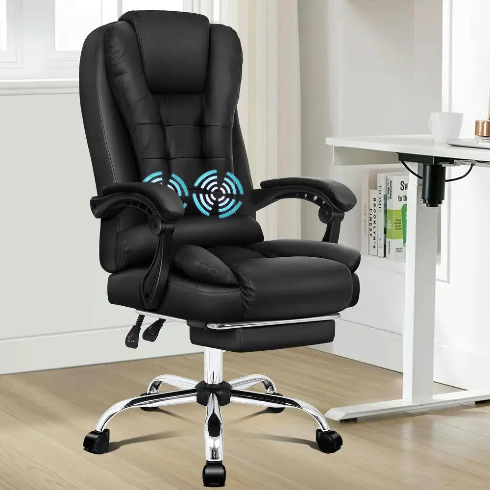 Alfordson Massage Office Chair Lumbar PU Leather Seat Black - Furniture