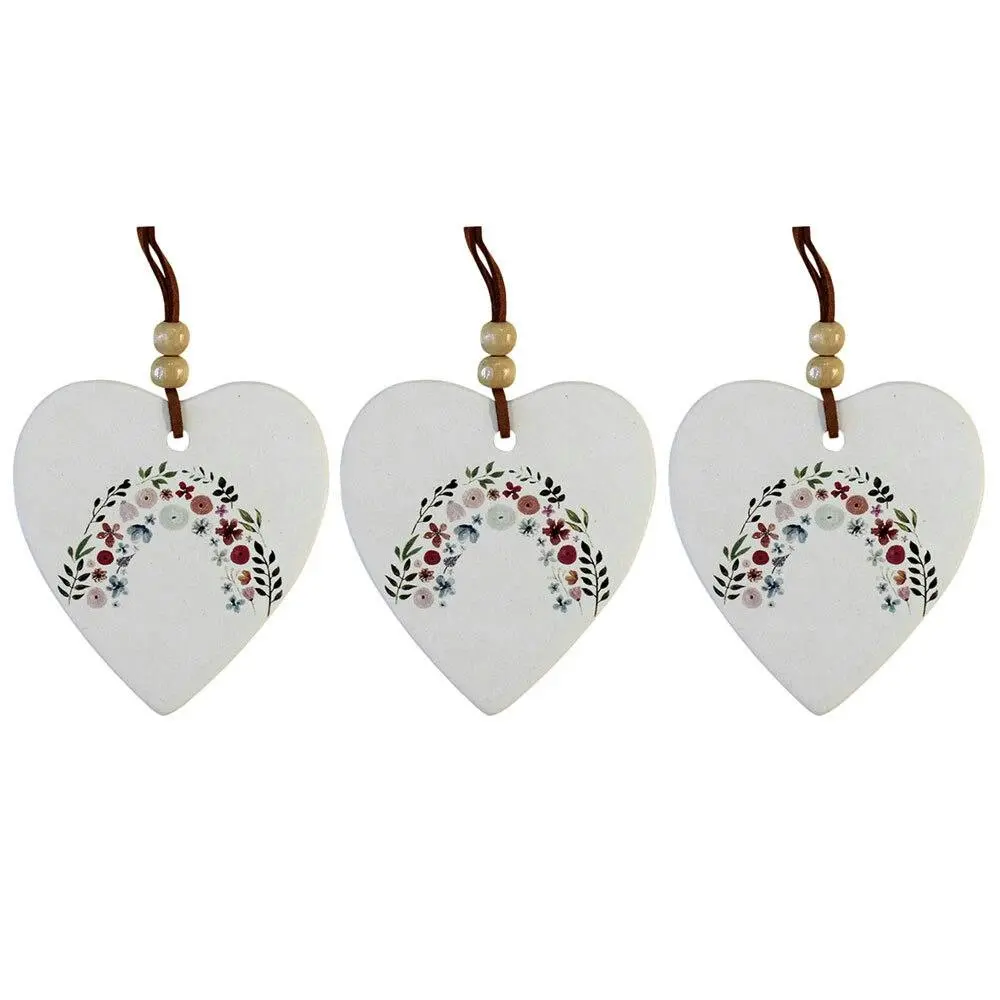 3x Ceramic Hanging 9cm Heart Rainbow Flowers w/Hanger Ornament Home/Office Decor - Home & Garden