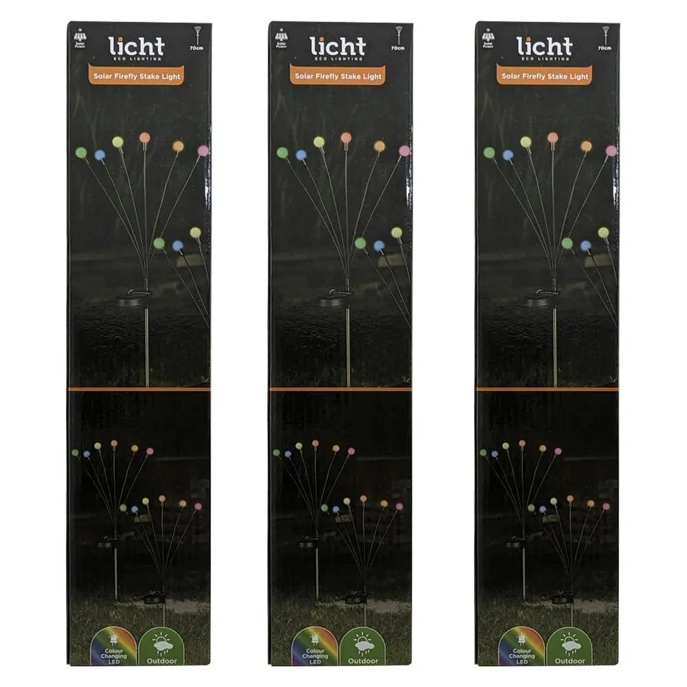 3PK Licht Solar Powered Firely Stake Outdoor Garden Lights Warm White LED 70cm - Home & Garden