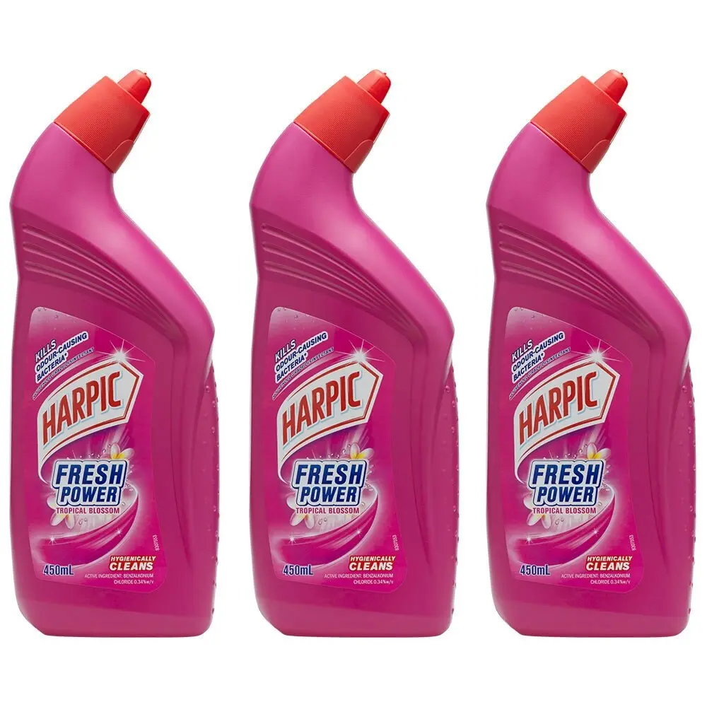 3x Harpic Fresh Power 450ml Toilet Bowl Cleaner Disinfectant Tropical Blossom - Home & Garden