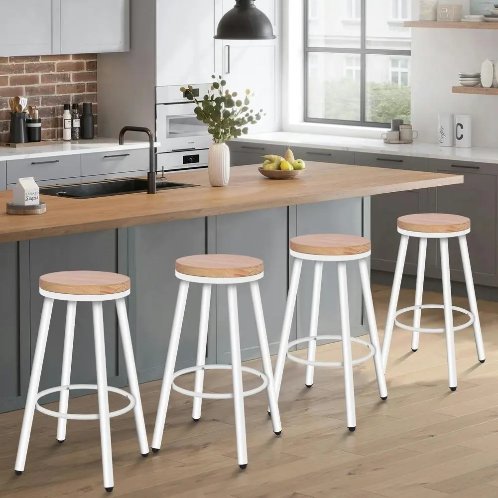Alfordson 4x Bar Stools Retro Kitchen Vintage Chair Industrial Rocio White - Furniture