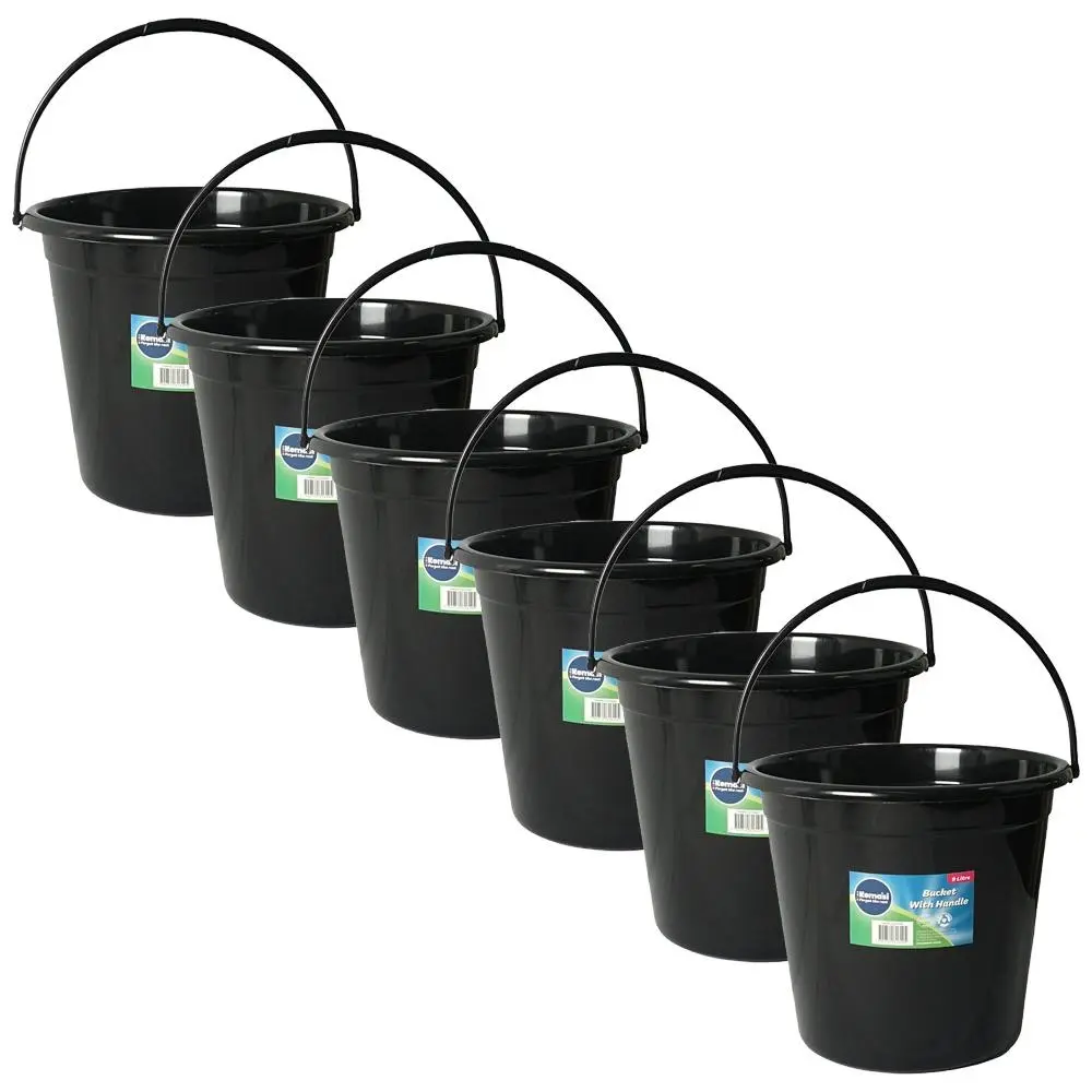 6x kemasi Durable Bucket With Handle 9L Home Bathroom Kitchen Floor Cleaning - Home & Garden