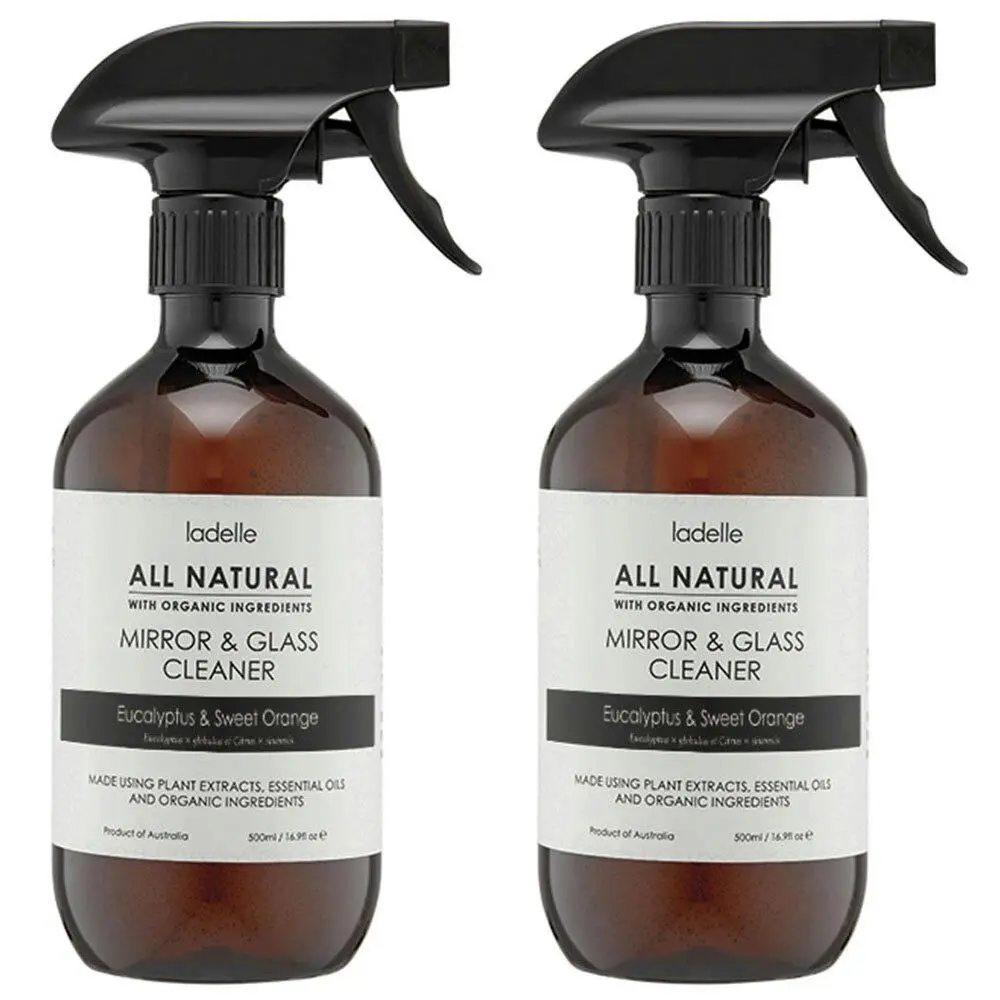2x Ladelle All Natural Plant Eucalyptus/Sweet Orange 500ml Mirror/Glass Cleaner - Home & Garden