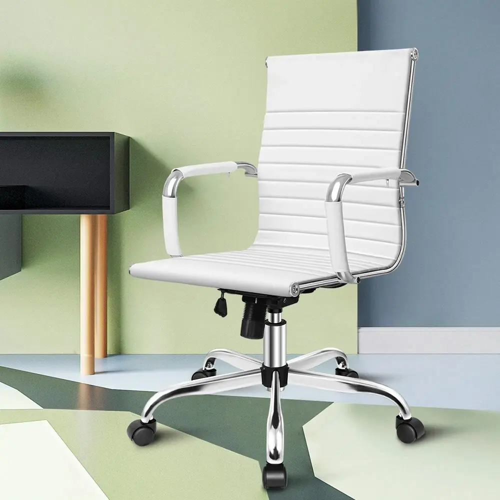 Alfordson Mid Back Ergonomic PU Leather Office Chair White - Save up to 70% Off Office Furniture Specials