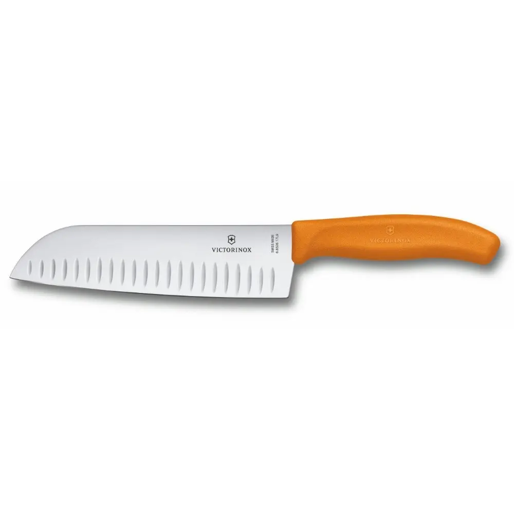 Victorinox Classic Santoku Fluted Wide Blade 17cm Knife | Orange Handle - Home & Garden