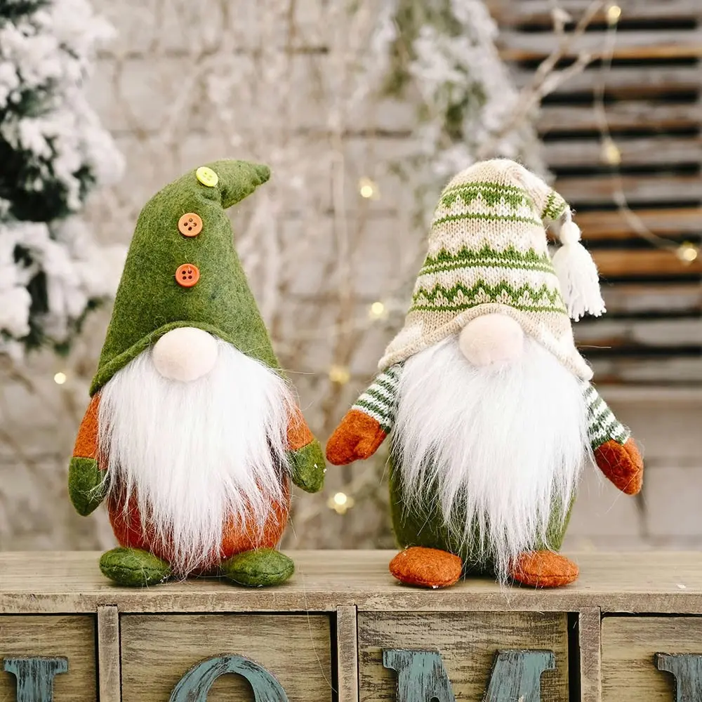 2Pcs Gnome Christmas Decorations Knitted Standing Gnomes Santa Ornaments - Home & Garden