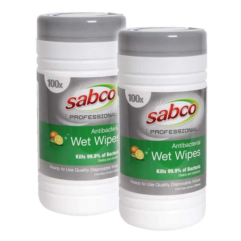 200pc Sabco Professional 21x22cm Antibacterial Wet Wipes Disposable Disinfectant - Home & Garden