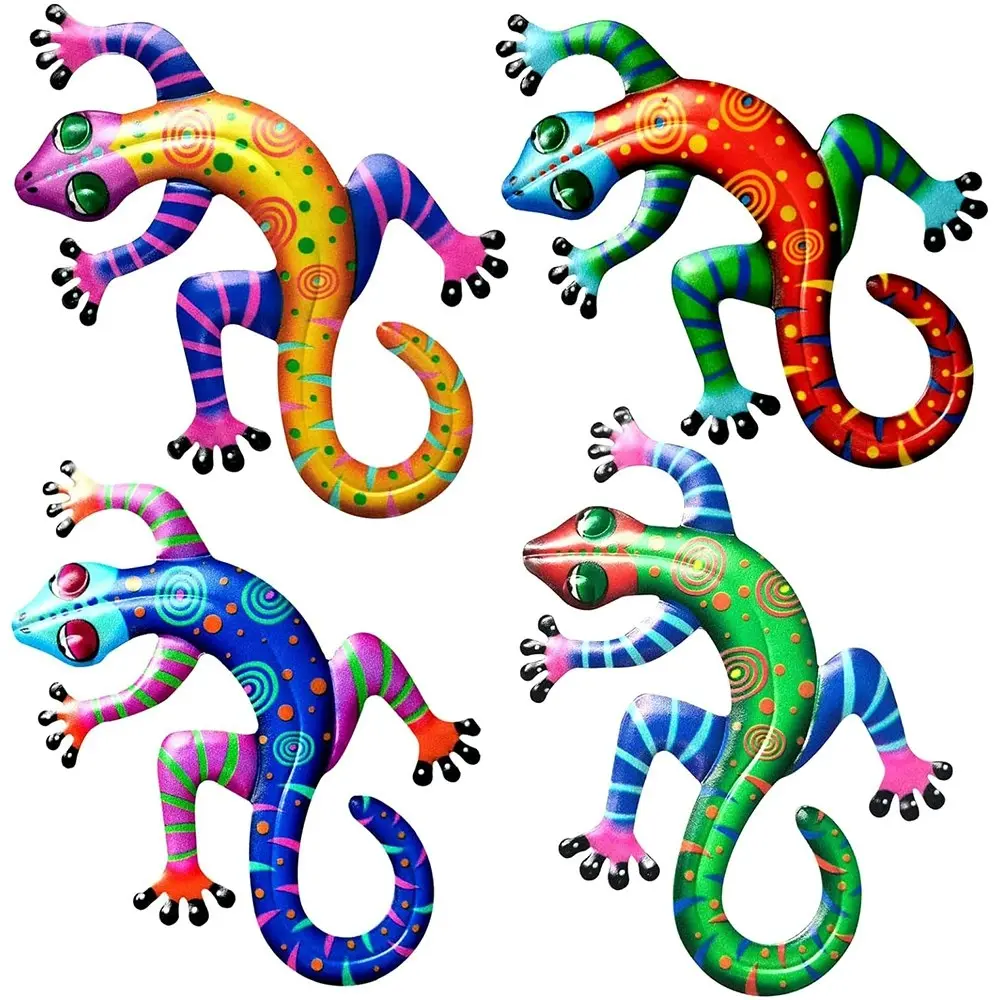 4Pcs Metal Gecko Wall Decor 3D Lizards Wall Art Wall Hanging Sculpture Decor - Home & Garden
