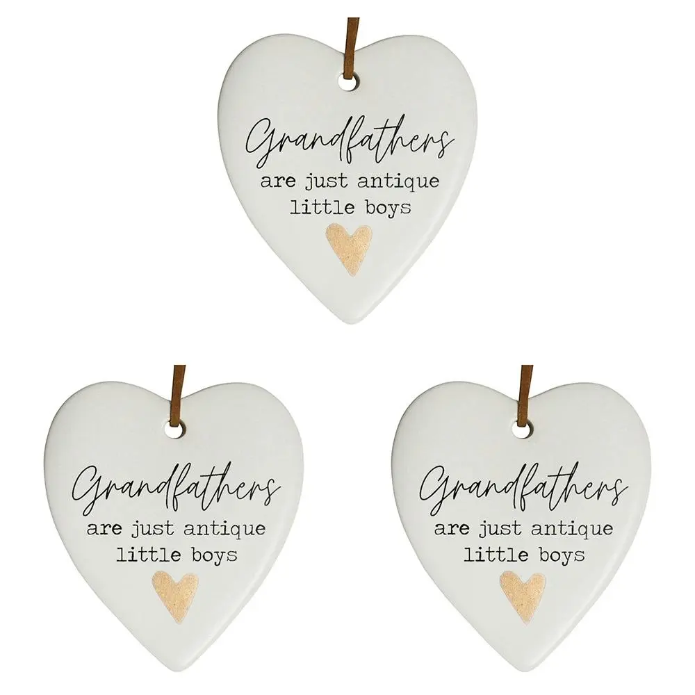 3x Ceramic Hanging 8x9cm Heart Grandfathers w/ Hanger Ornament Home/Office Decor - Home & Garden