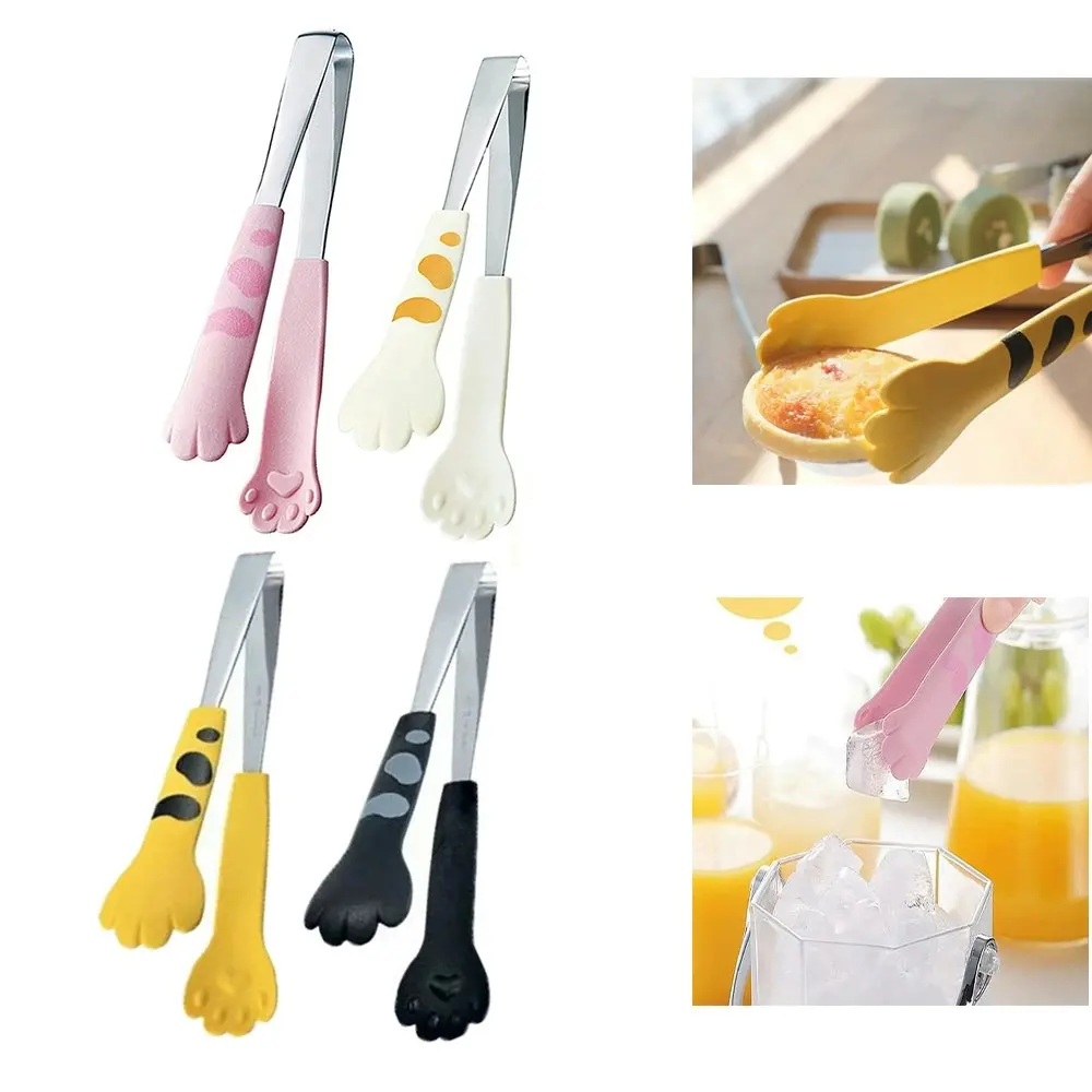 4pcs Cat Paw Shape Food Tongs Cartoon Meal Tongs Stainless Steel Barbecue Tongs - Home & Garden
