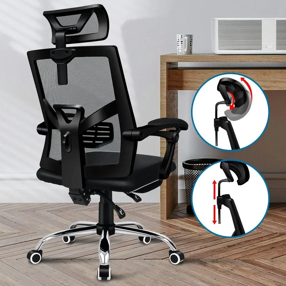 Alfordson Lumbar Adjustable Recline Mesh Office Chair with Footrest All Black - Save up to 70% Off Office Furniture Specials