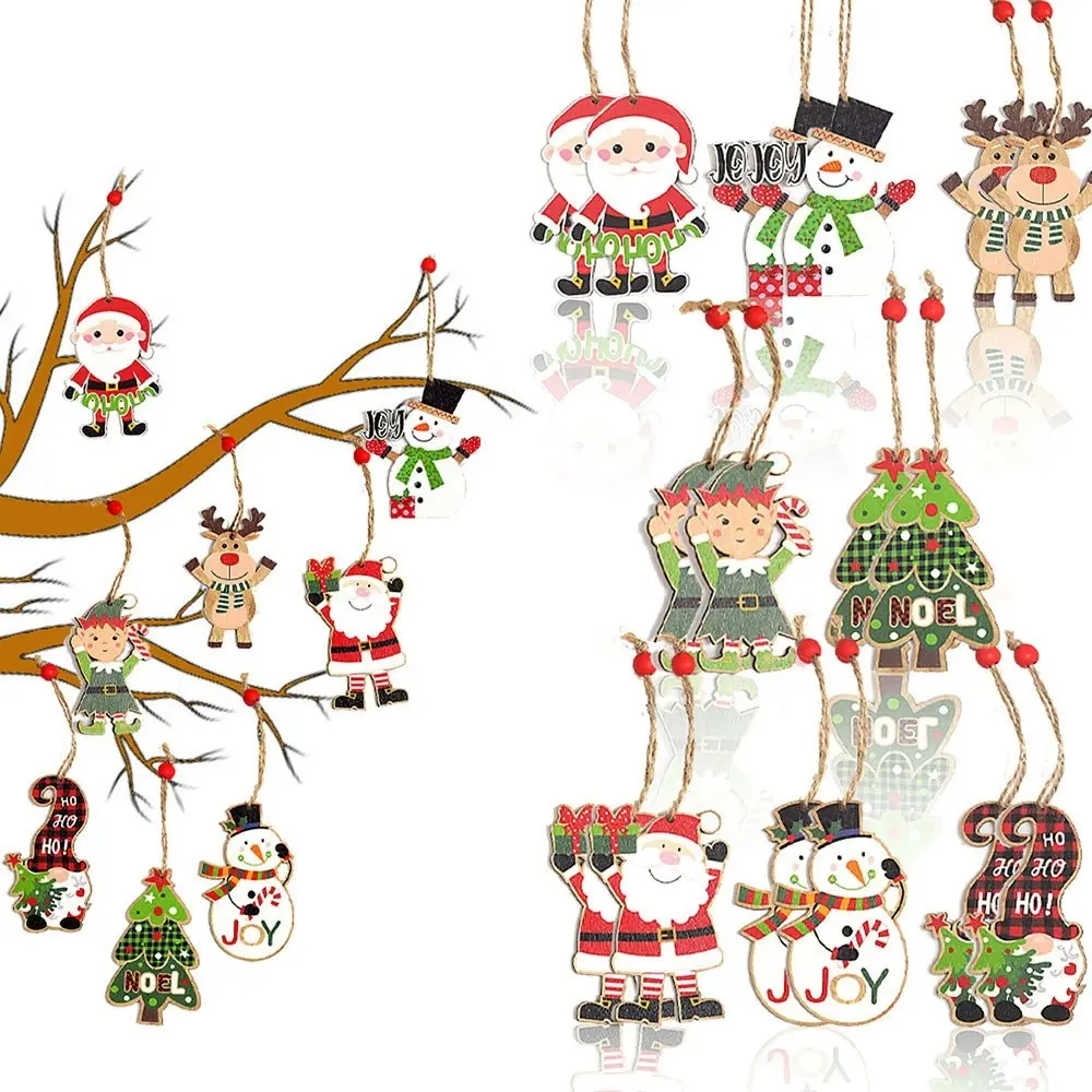24 Pack Wooden Christmas Tree Hanging Ornaments with Rope Holiday Party Decor - Home & Garden