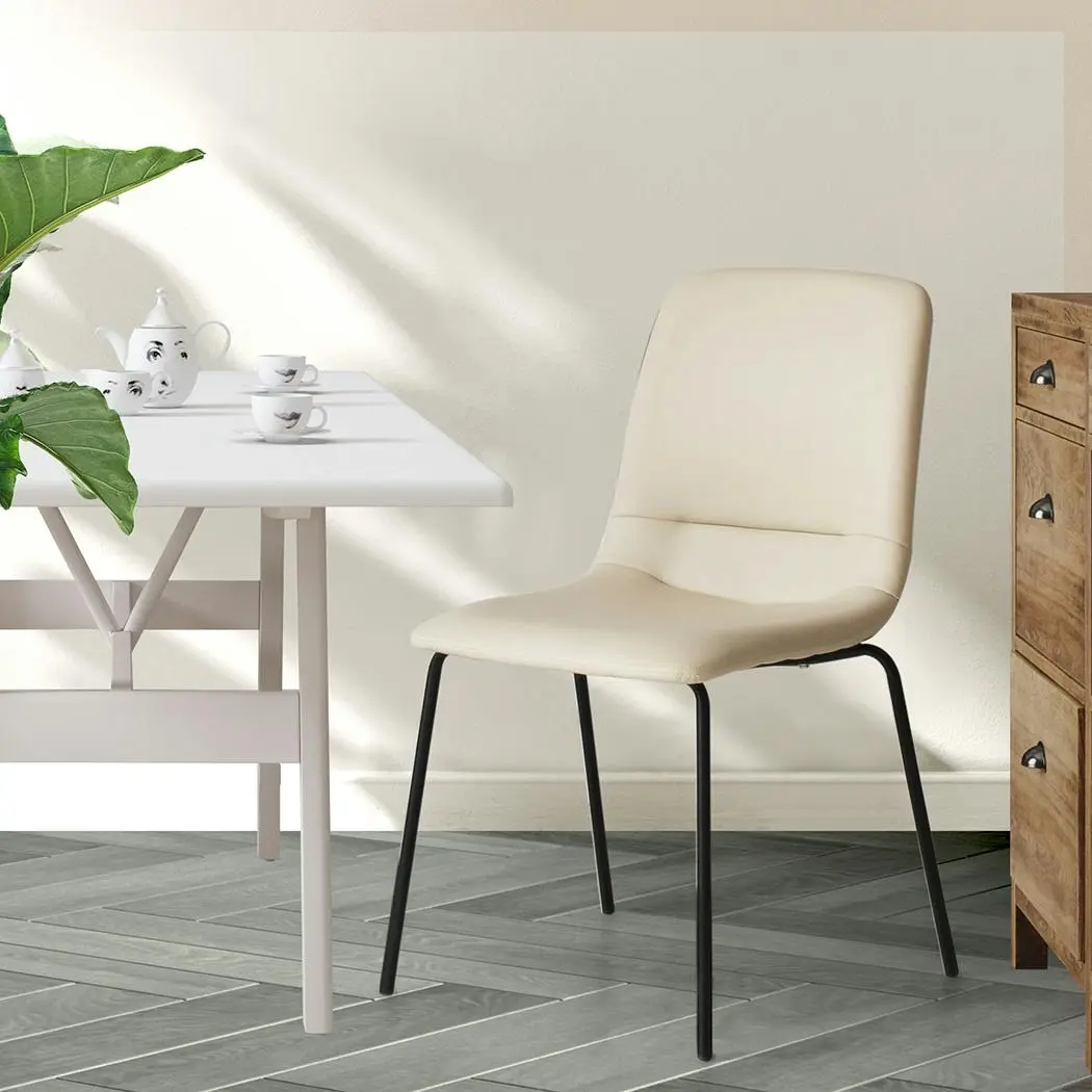 Levede Set of 4 Stackable Dining Chairs Kitchen Lounge Chair PU Leather Beige - Furniture