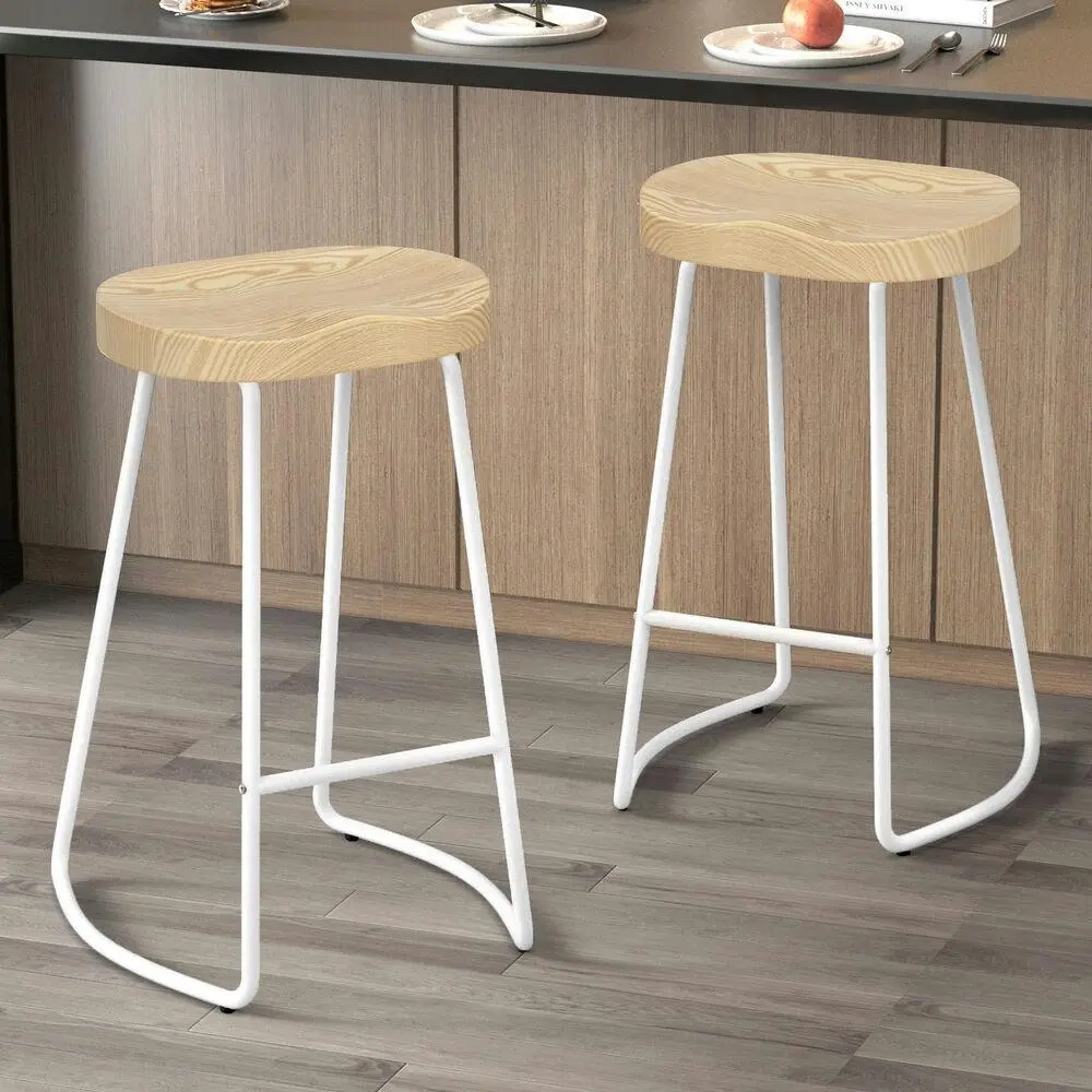 Alfordson 2x Bar Stools 75cm Tractor Kitchen Wooden Vintage Chair White - Shop Dining Chairs & Bar Stools