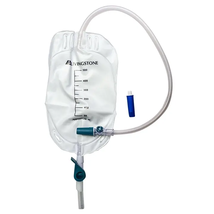 Livingstone Drainage Leg Urine Bag with Lever Tap Bottom Outlet 500ml Graduated 50cm Tube Sterile 10 Box - Commercial