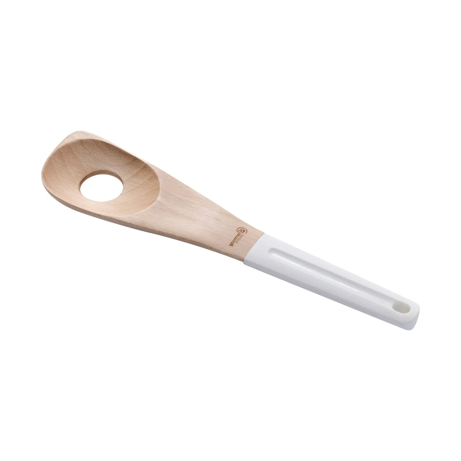 Gourmet Kitchen Modern Beech Wood Corner Spoon with Silicone Grip White 30.4x7x1.5cm - Home & Garden