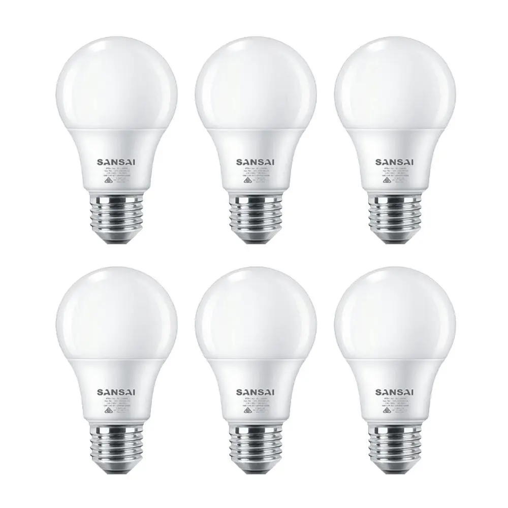 6x Sansai Home/Office LED 595lm Screw In Light Bulb A60 7W E27 Warm White 3000K - Home & Garden