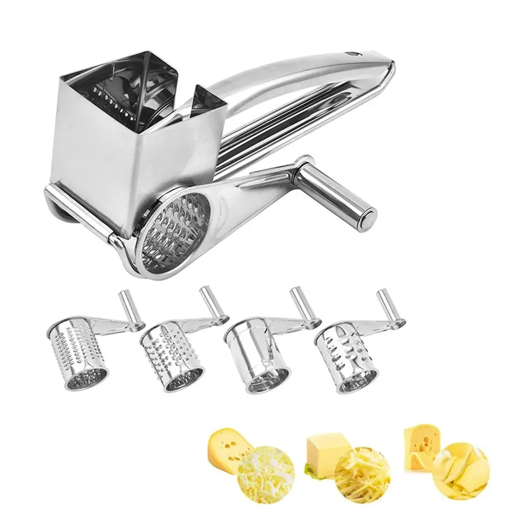 Rotary Cheese Grater Stainless Steel Shredder Cutter Grinder with 4 Drum Blades - Home & Garden