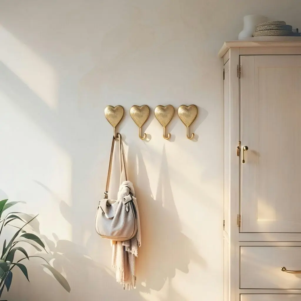 Willow & Silk Antique Gold 19cm Set of 4 Coat/Scarf Heart Wall Hooks - Home & Garden