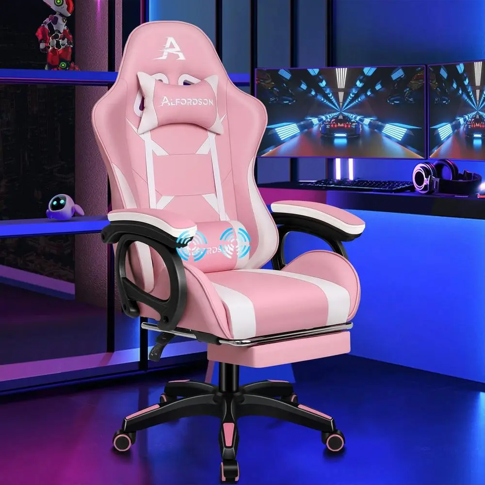 Alfordson Gaming Chair 2-Point Massage Lumbar Pillow Xavier Pink & White