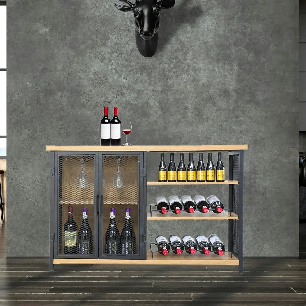Levede Bar Cabinet Buffet Sideboard Industrial Wine Steamrack Glasses 120cm - Furniture