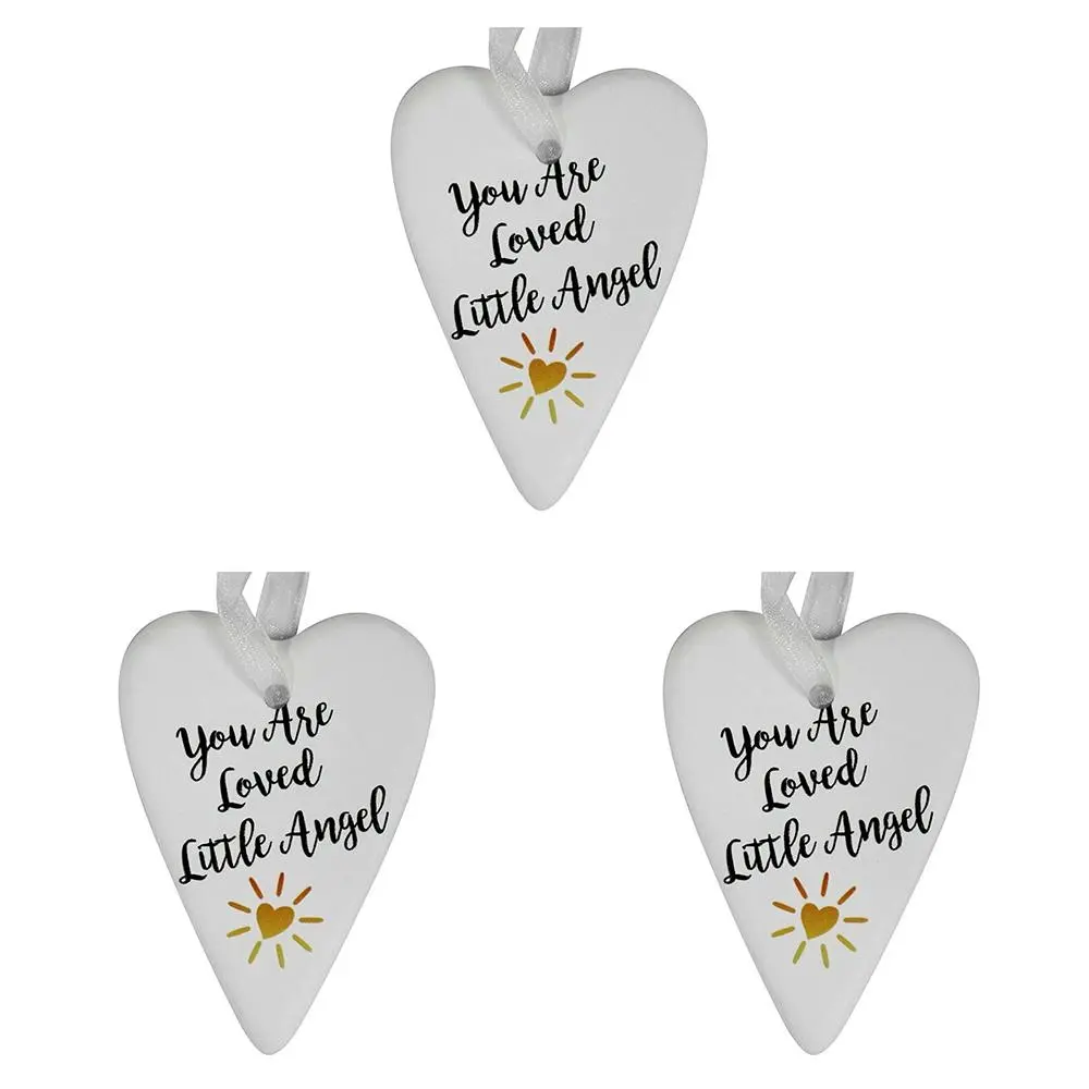 3x Ceramic Hanging 9cm Gift Heart Loved Angel Ornament w/ Hanger Home Room Decor - Home & Garden