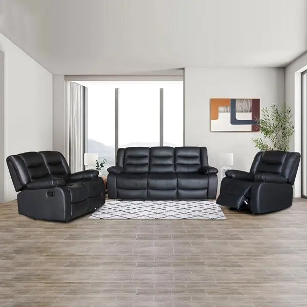 3+2+1 Seater Recliner Sofa In Faux Leather Lounge Couch in Black - Furniture
