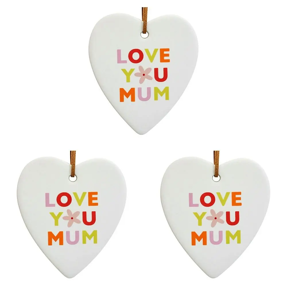 3x Ceramic Hanging 8x8cm Heart Love Mum w/Hanger Ornament Home/Office Room Decor - Home & Garden