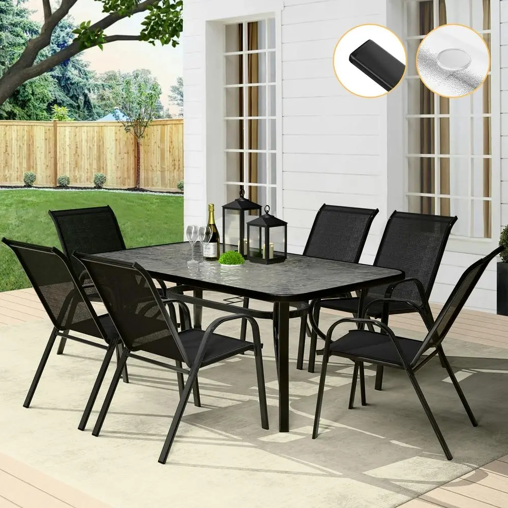 Alfordson 7PCS Outdoor Dining Set Patio Table and Chairs Garden Furniture Black - Up to 65% off Outdoor Furniture