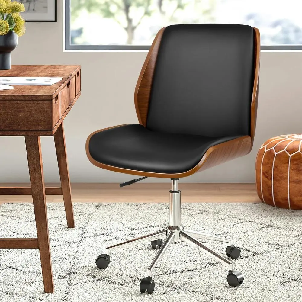 Alfordson Wooden Office Chair Leather Seat Renzo Black - Furniture