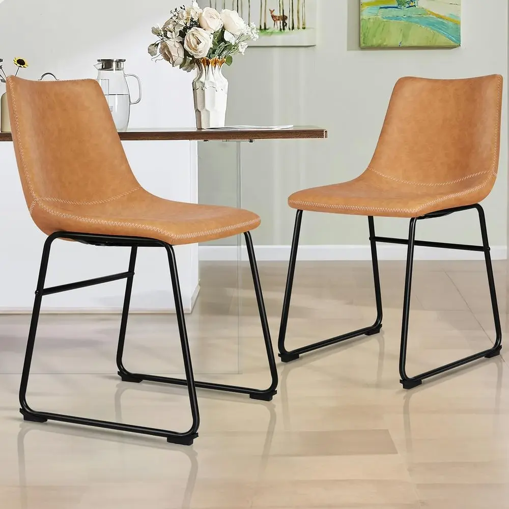 Alfordson 2x Dining Chairs PU Leather Brown - Furniture