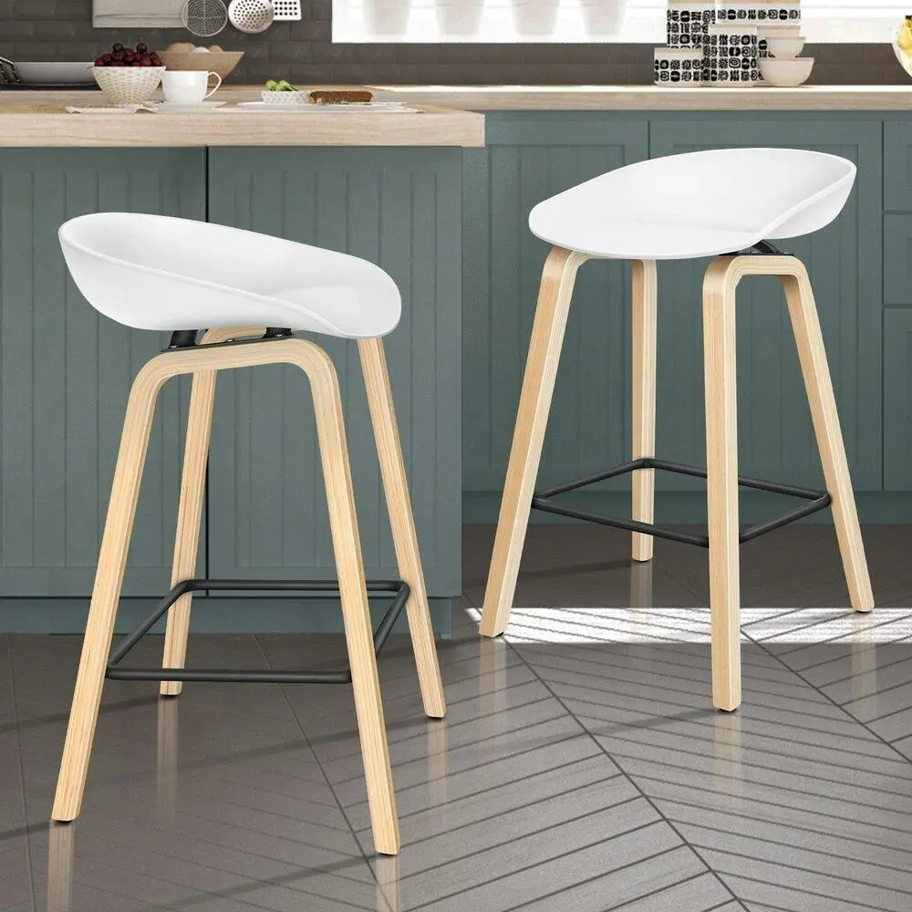 Alfordson 2x Kitchen Bar Stools Bar Stool Counter Wooden Chairs White Wade - Furniture