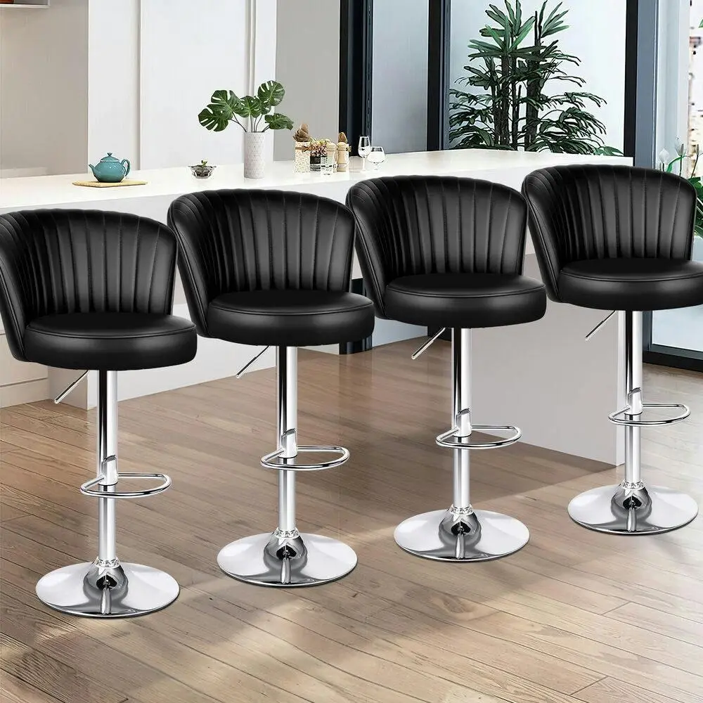 Alfordson 4x Bar Stools Gas Lift Leather Bar Chairs Kitchen Swivel Dylan BLACK - Furniture