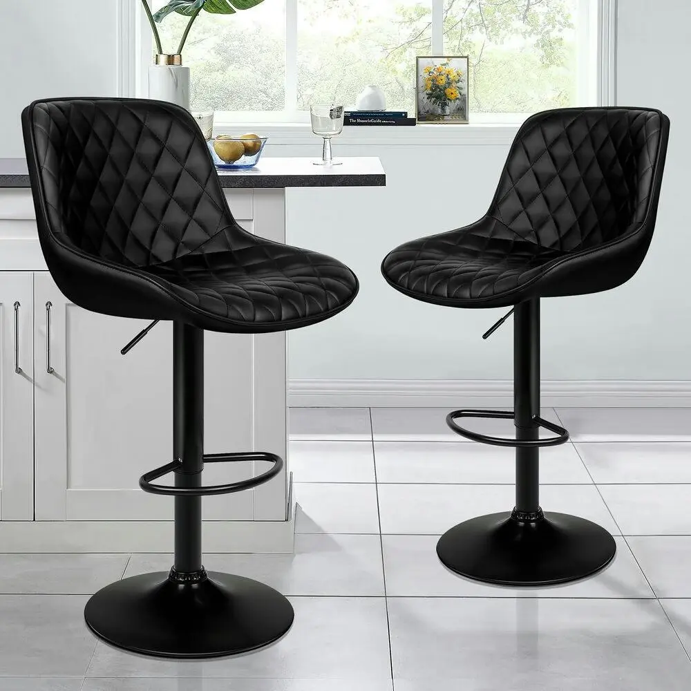 Alfordson 2x Bar Stools Gas Lift Leather Bar Chairs Kitchen Swivel Xena ALL BLACK - Shop Dining Chairs & Bar Stools