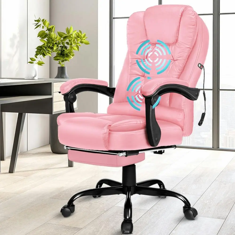 Alfordson Massage Office Chair with Footrest PU Leather Pink - Furniture