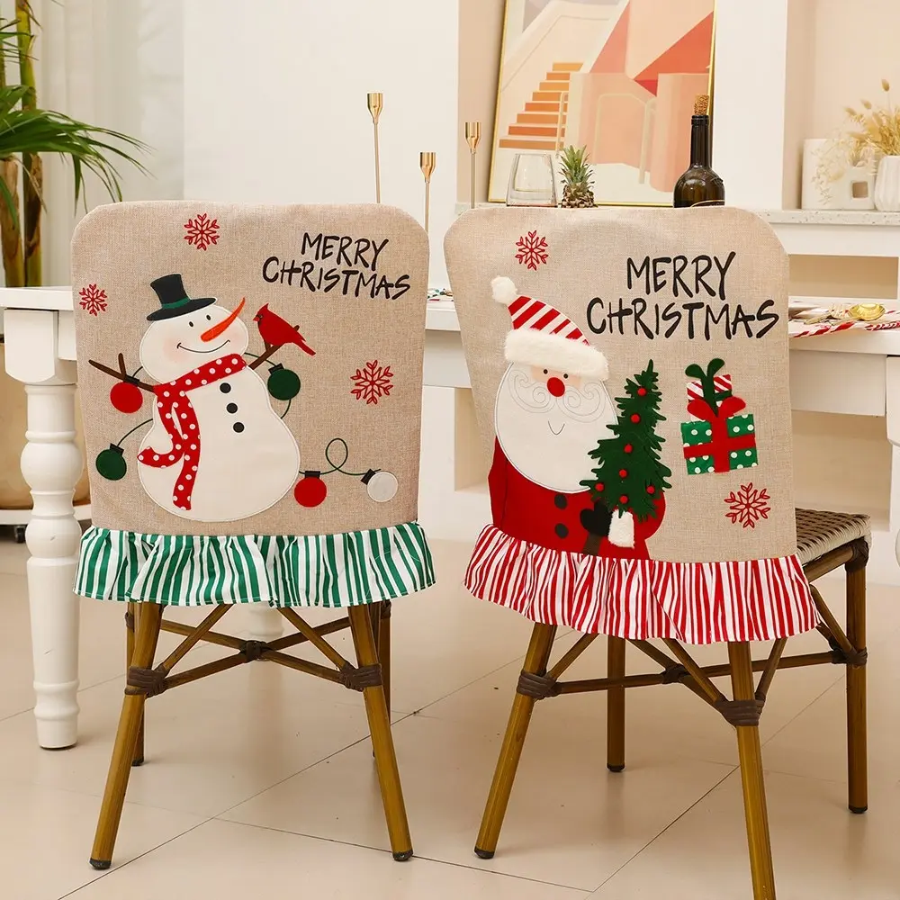 2Pcs Christmas Chair Back Elastic Stretch Cover Santa Clause Decor Chair Covers - Home & Garden
