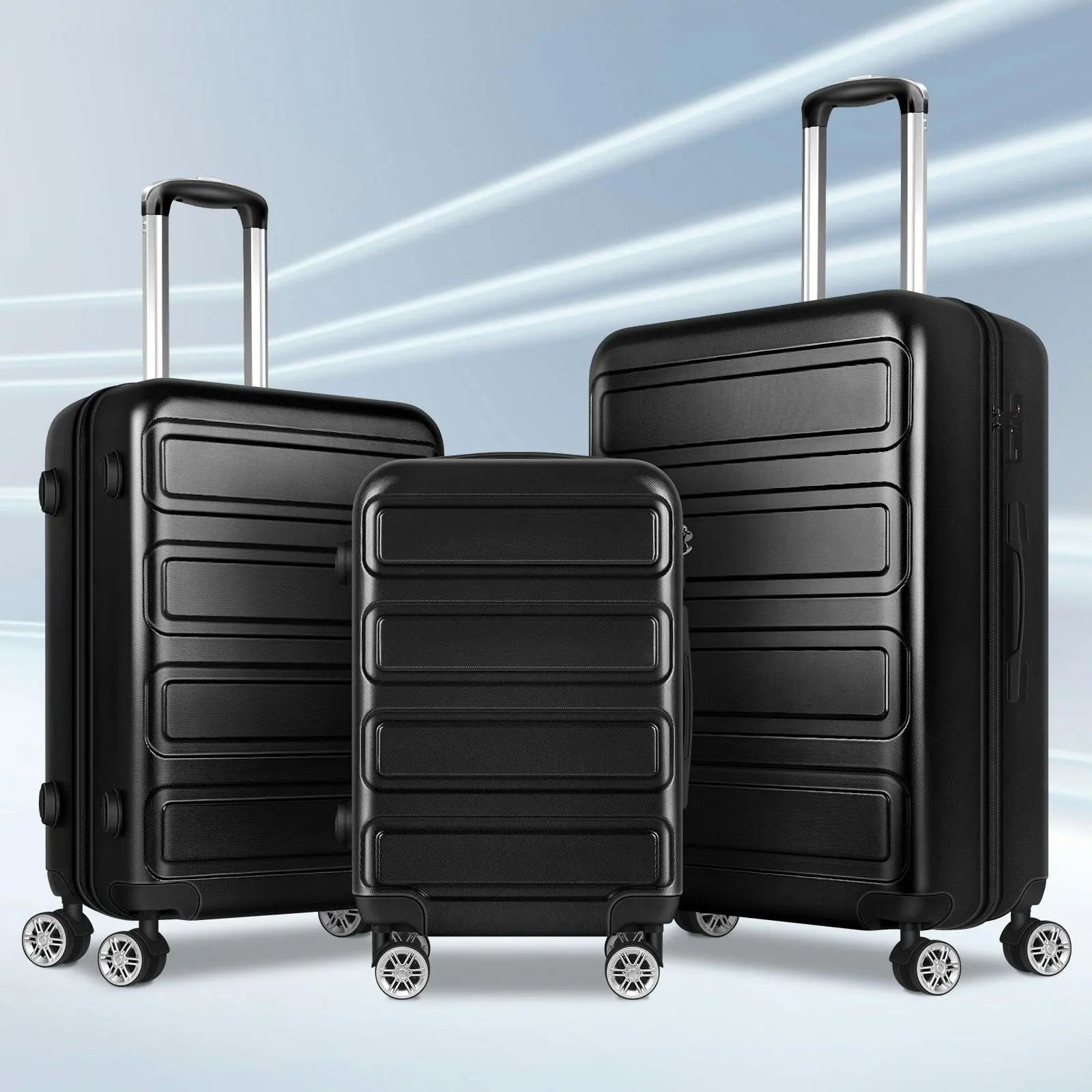 Alfordson 3PCS Luggage Suitcase Trolley Set Hard Case Travel Storage TSA Lock Oasis Black - Fashion