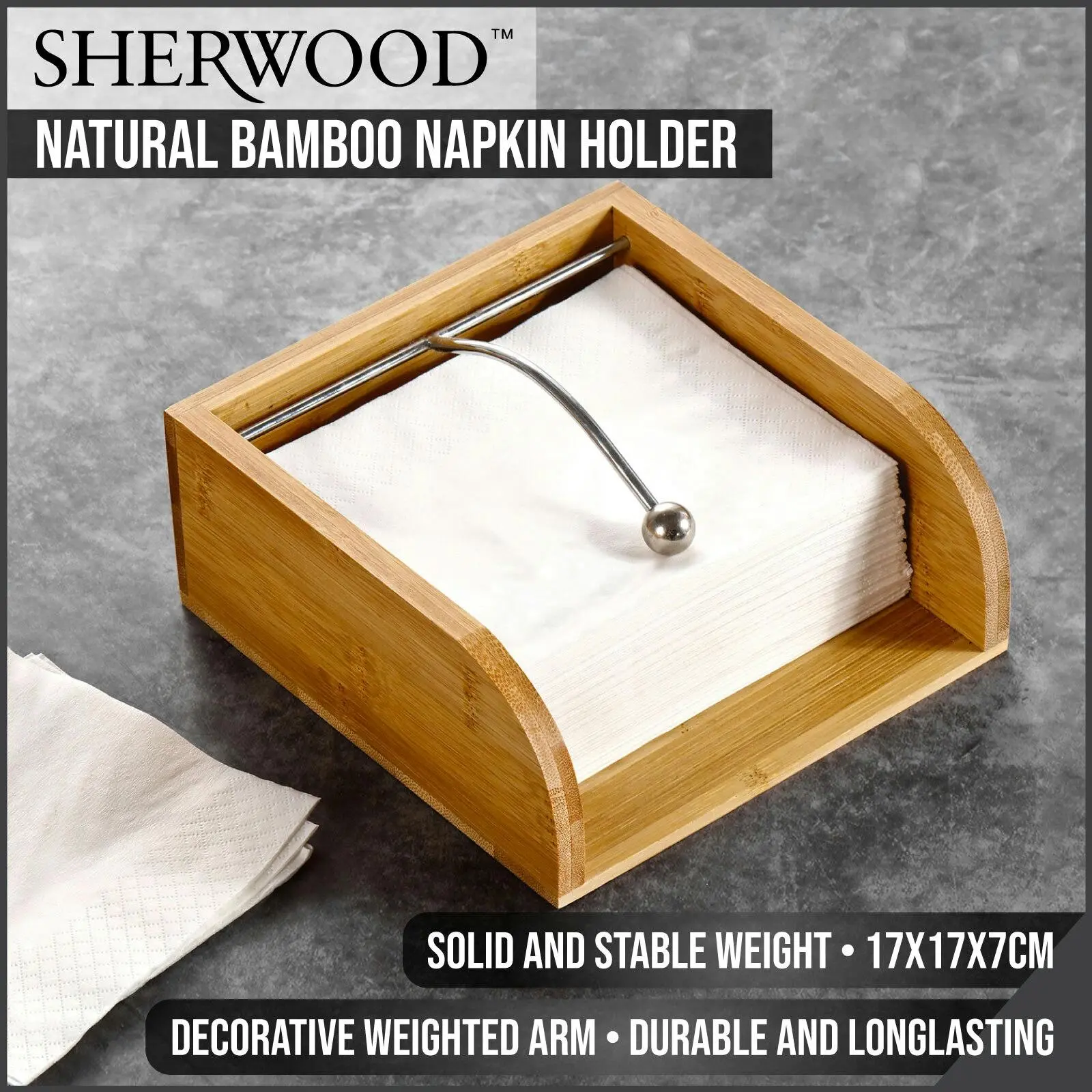 Sherwood Home Natural Bamboo Napkin Holder Light Brown 17x17x7cm - Home & Garden