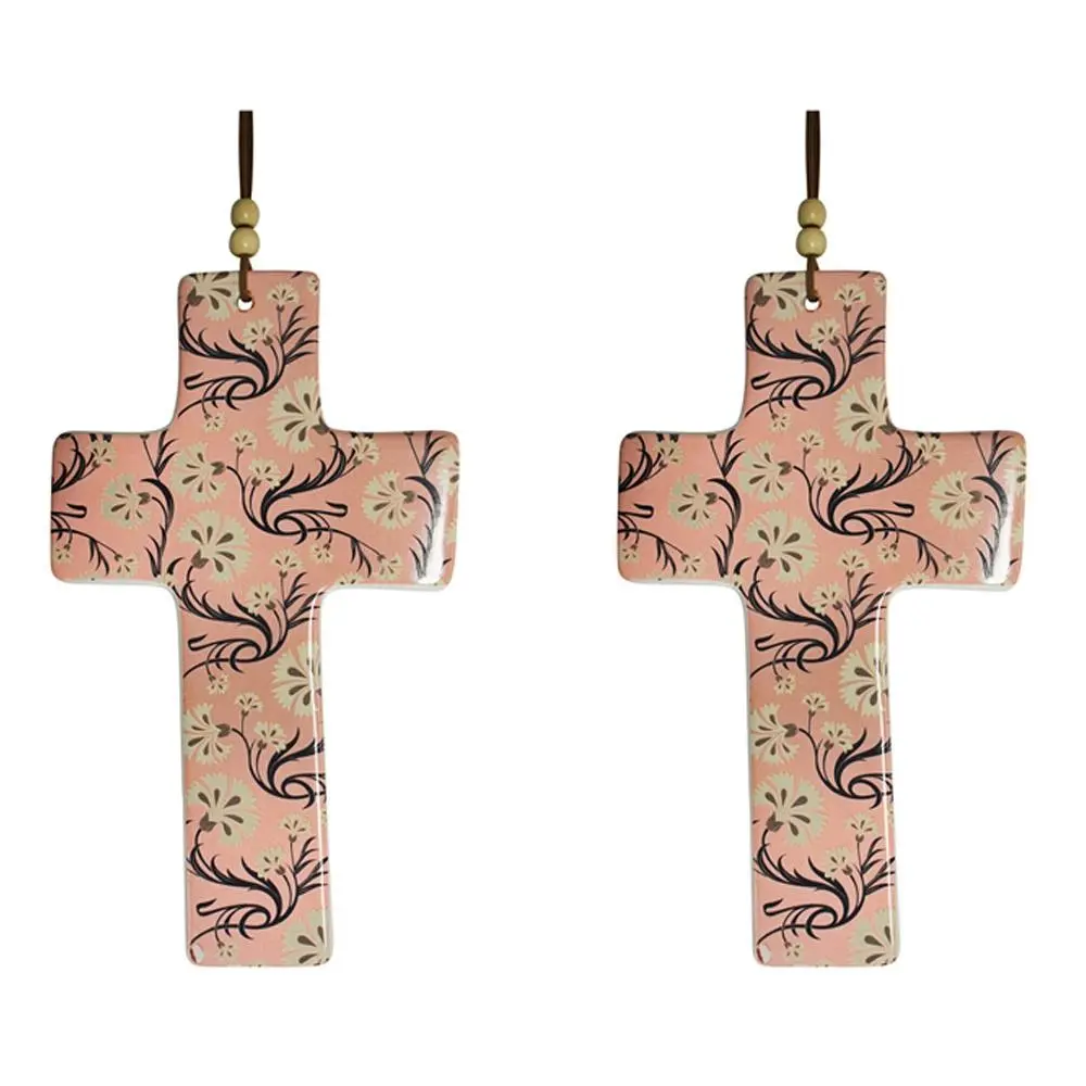 2x Ceramic Hanging 23cm Cross Mystique w/ Hanger Ornament Home Room Decor Large - Home & Garden