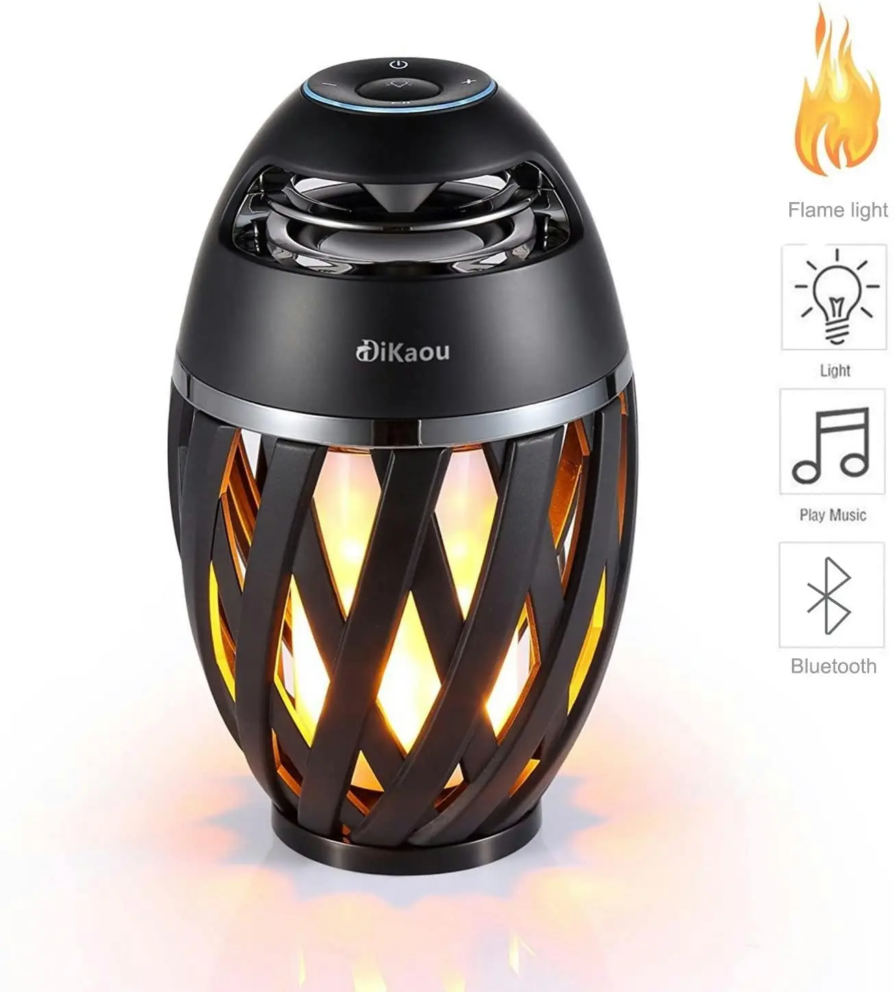 DIKAOU Led flame table lamp, Torch atmosphere Bluetooth speakers&Outdoor Portable Stereo Speaker with HD Audio and Enhanced Bass,LED flickers warm yel - Electronics