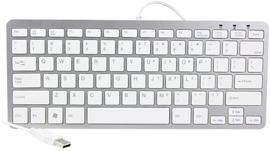 iKKEGOL Mini USB Slim Wired 78 Key Small Super Thin Compact Keyboard for Desktop Laptop PC Win 7 Mac (Sliver+White) - Electronics
